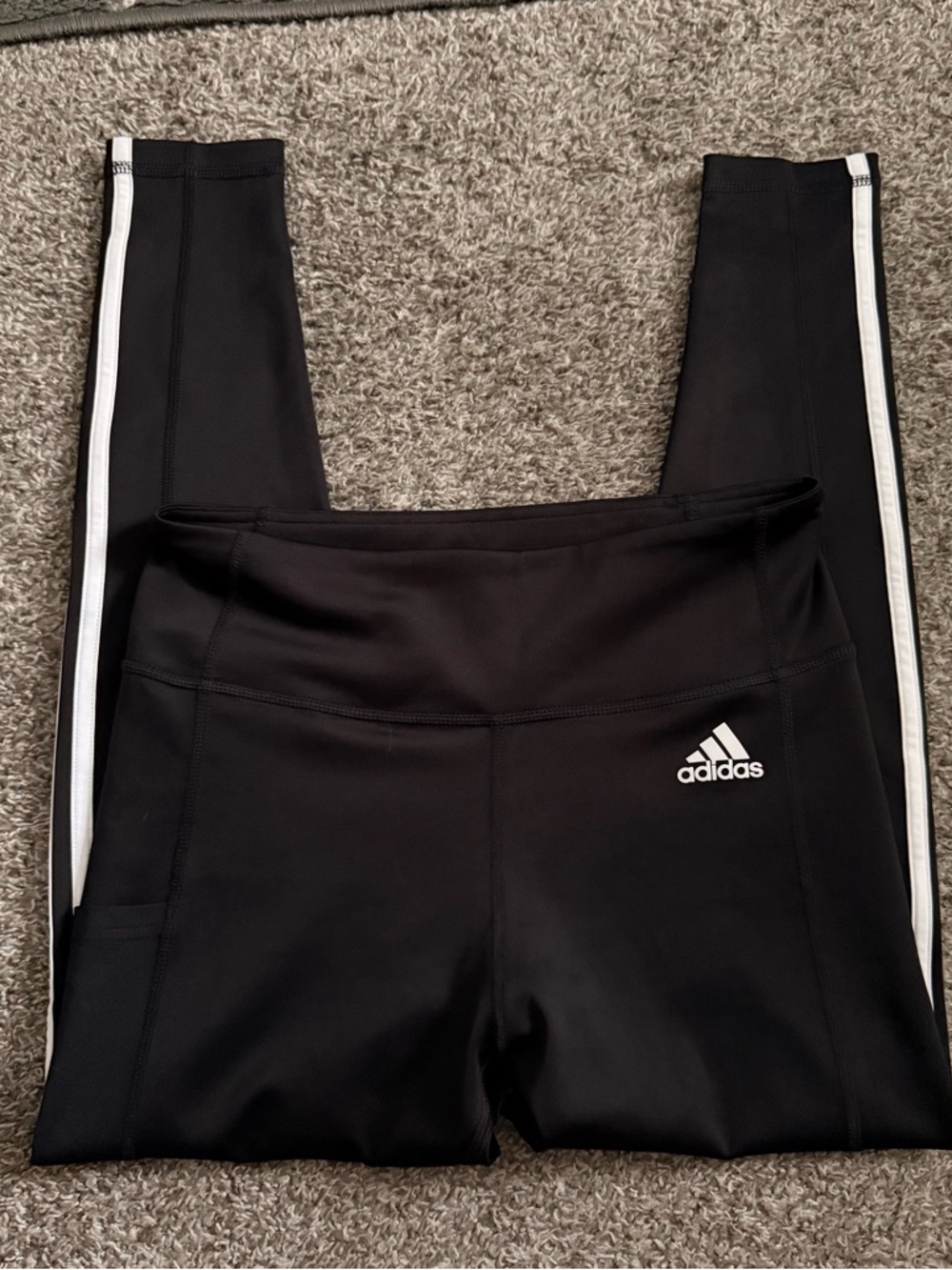 Adidas Black High Rise Leggings White Stripe AeroReady Size M